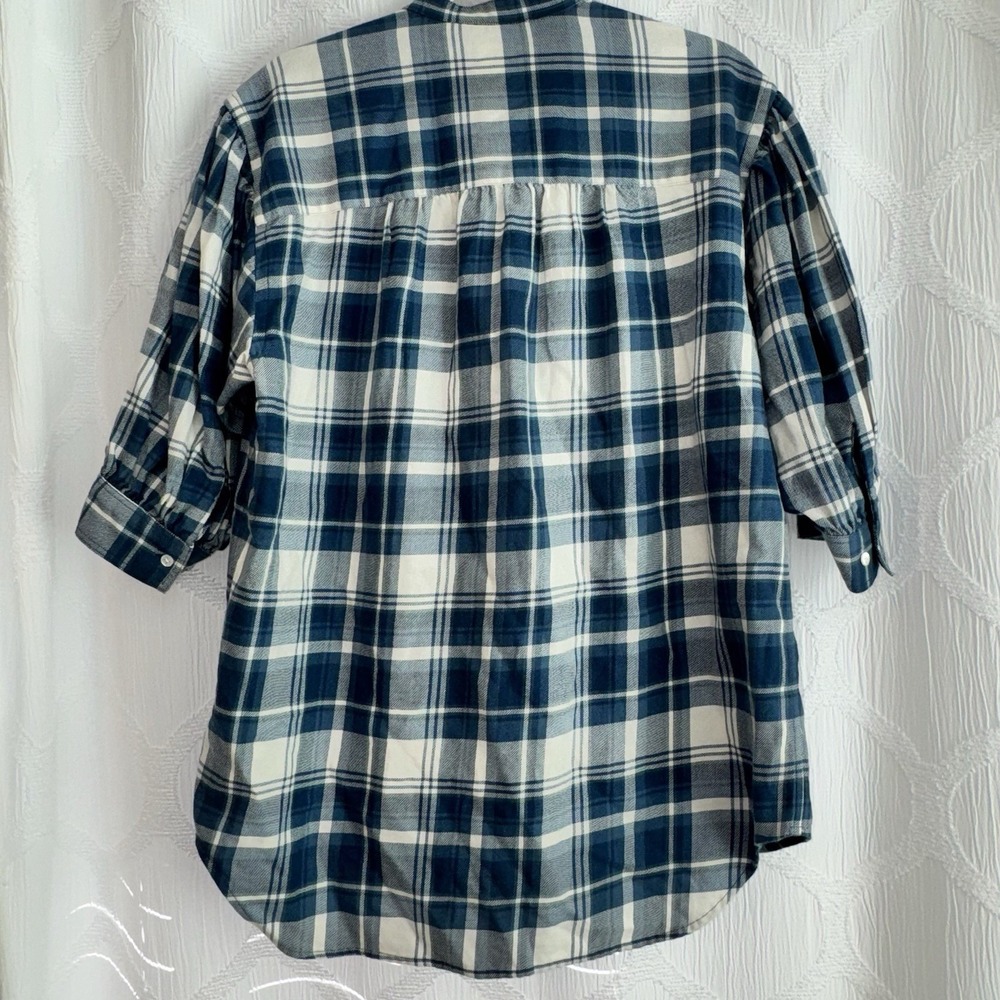 POLO RALPH LAUREN Dian Blue/White Plaid Women's Medium 3/4 Puff Sleeves Shirt - Picture 13 of 16